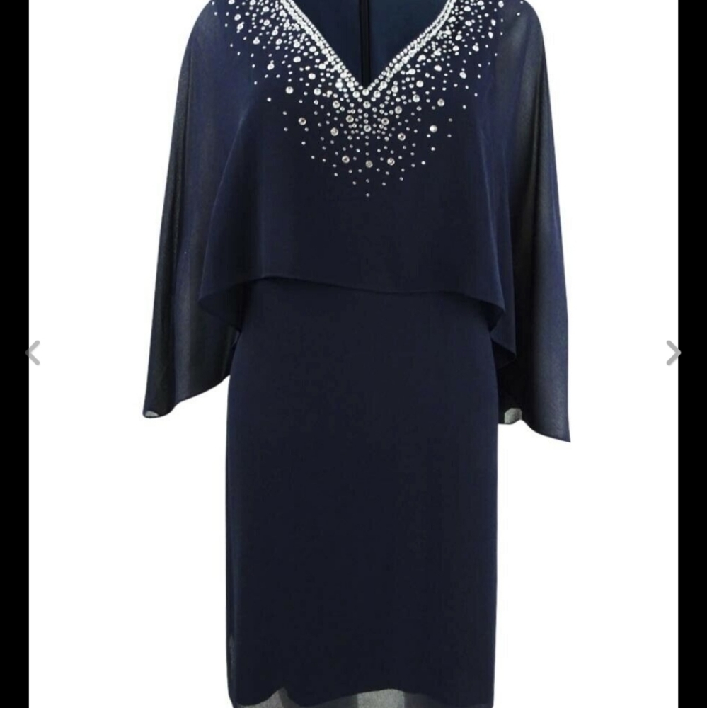 Vince camuto beaded cape overlay sheath dress